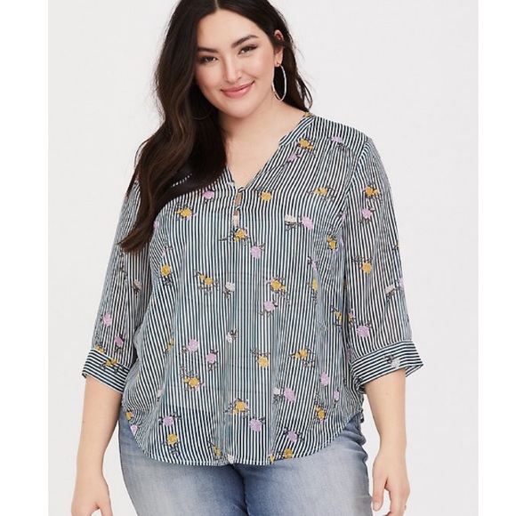 torrid Tops - Torrid Harper Stripe Floral Sheer Chiffon Blouse